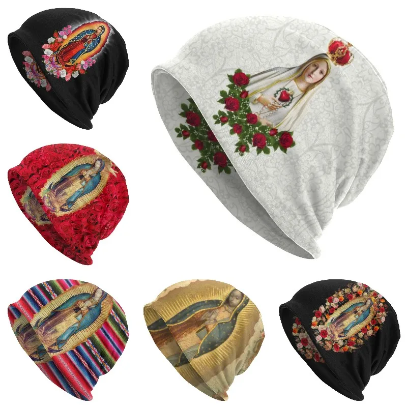 

Our Lady Of Fatima Skullies Beanies Caps Winter Warm Knitting Hats Unisex Adult Portugal Rosary Catholic Virgin Mary Bonnet Hats