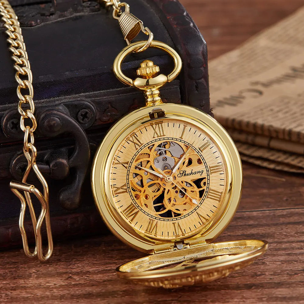 Vintage Top Fashion Personalized Lotus Mechanical Pocket Watch Men Woman Hand Wind Vintage Pocket & Fob Watch Luxury Male Clock