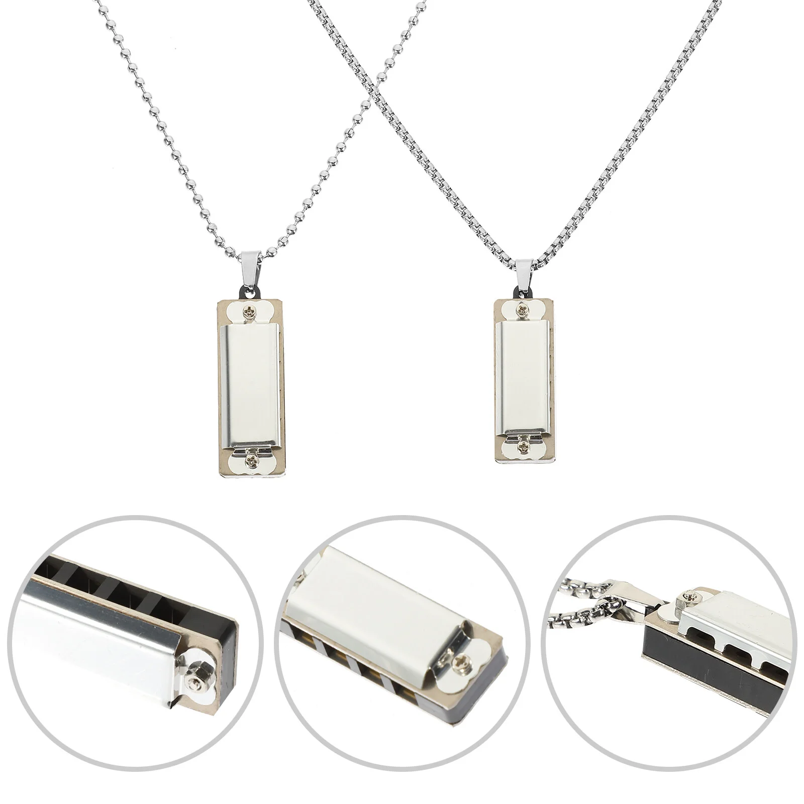 

2 Pcs Harmonica Necklace Sterling Silver Pendant Musical Jewelry Instrument Hanging Zinc Alloy Small Student Toys Mini