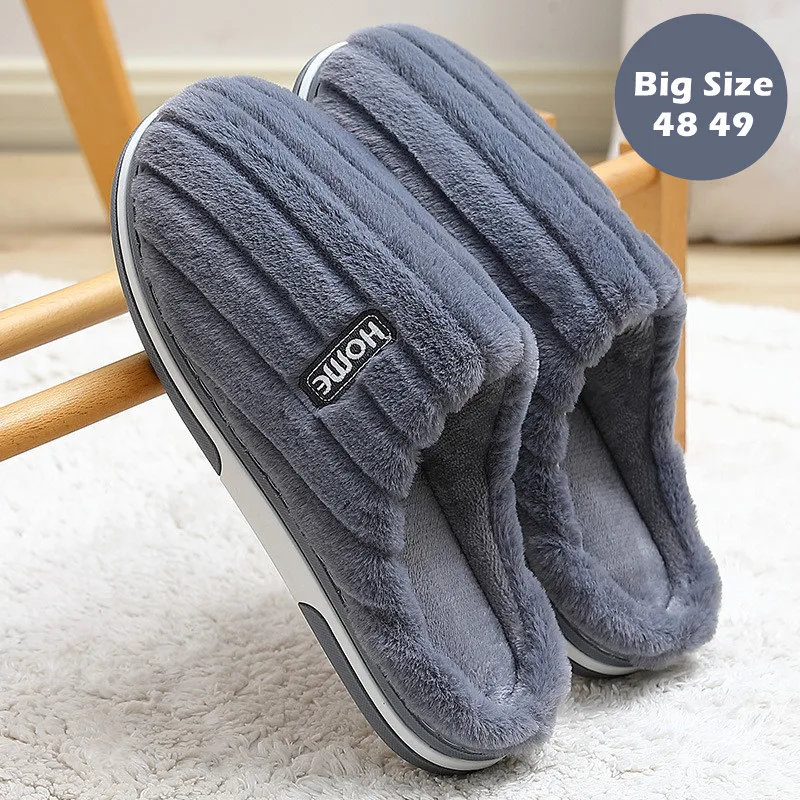 Big Size 48 49 Pantofole Da Casa Da Uomo Inverno Caldo Peluche Donna Scarpe Morbide Pelose Coppie Camera Da Letto Casual Suola Spessa Scivoli Antisciv