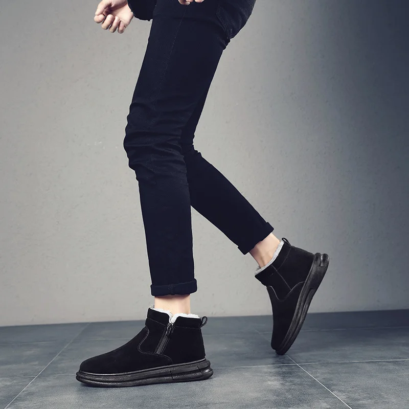 Лидер продаж серые мужские зимние ботинки удобные плюшевые утепленные