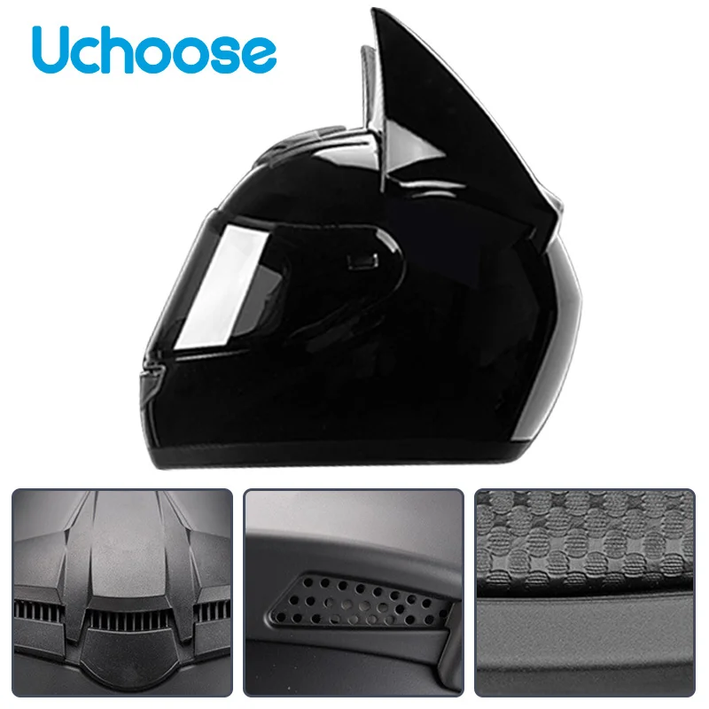 

Uchoose Motorcycle Full Helmet Bat Horn Off-road Scooter Personality Helmet Casque Demon Horns Eyecatching Cool Knight Equipment
