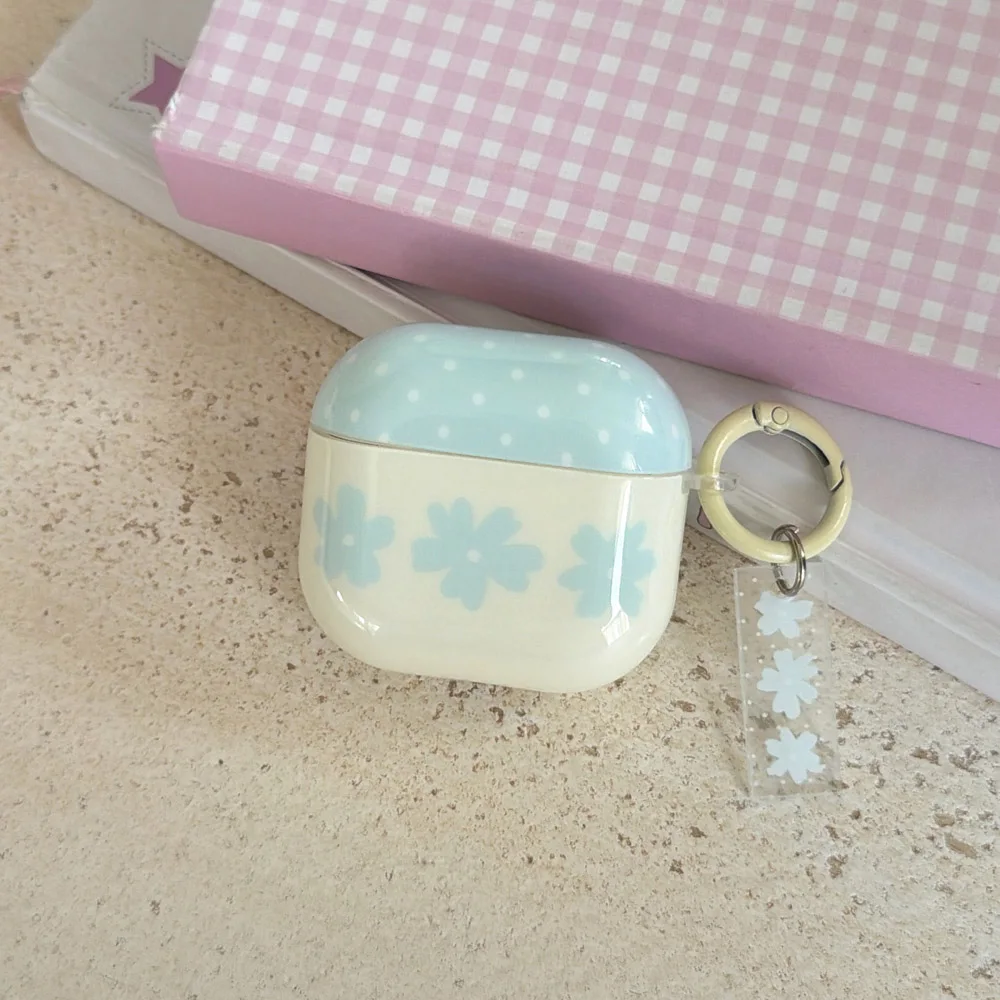Фото Милый защитный чехол с синими цветами и морской солью для AirPods Pro 2/3, чехол для наушников AirPods 4 ANC, противоударный чехол для Air Pods №1