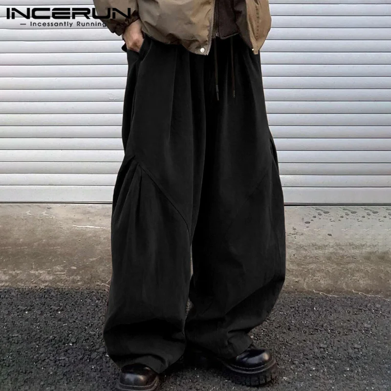 Брюки INCERUN мужские однотонные Джоггеры со шнуровкой Свободные плиссированные