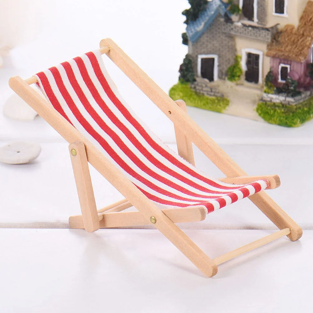 

Mini Beach Chair Model House Decoration Micro Landscape Foldable Lounge Chairs Deck Folding Miniature Wooden Table Ornament