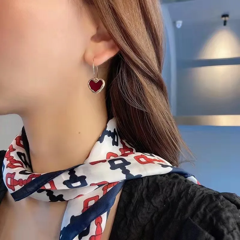 

Simple Wine Red Dripping Oil Heart-shaped Earrings Earrings for Women's Creative Temperament Stud Earrings Fashion Jewelry