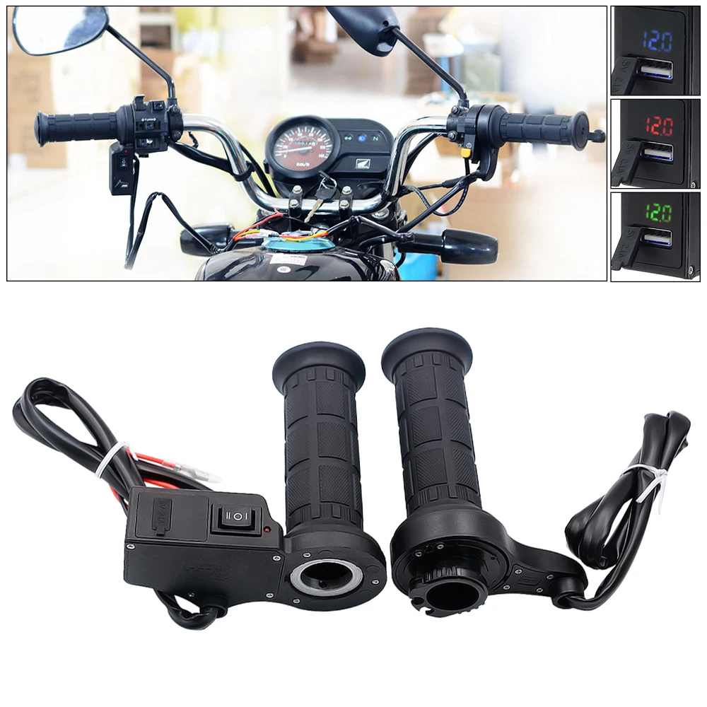 

1 Pair 12V 26W 22MM Motorcycle Universal Adjustable Temperature Electric Heated Handle Accelerator Cards Pieces and Voltmeter
