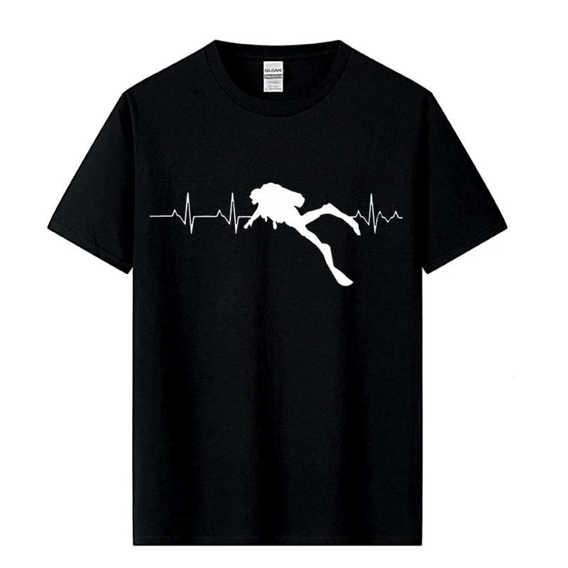 

Scuba Dive Heart Beat Best Gift for Diver T-Shirts Summer Short Sleeves Soft Mens Tee Shirts Pure Cotton T Shirts