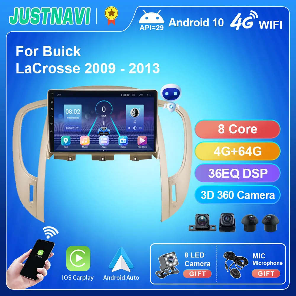 

JUSTNAVI Android 10.0 Car Radio 8G+128G For Buick LaCrosse 2009 - 2013 Multimedia Player GPS Navigation Stereo No 2din Head Unit