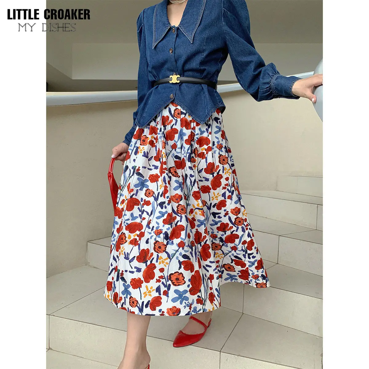 

Summer High Waist Long Printed A-Line Skirt Floral Skirt Women Casual Beach Faldas Female Boho Elastic Waist Holiday Maxi Skirts