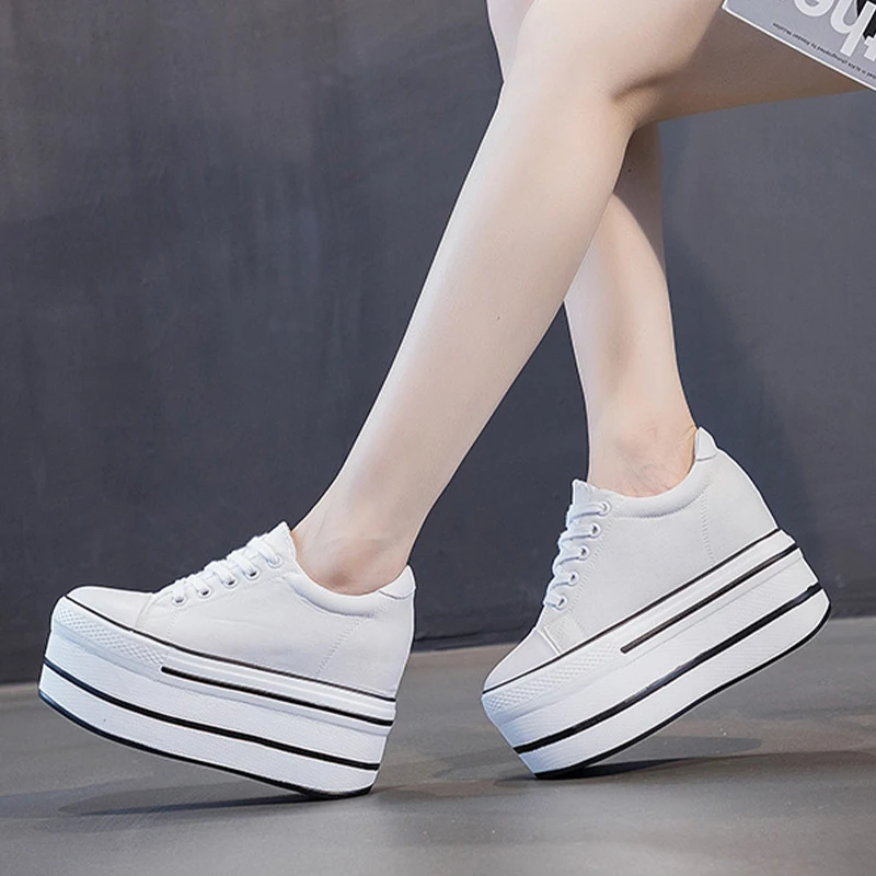 Chunky Sneakers Genuine Leather New Wedge Platform Breathable Hollow Vulcanized Summer Fashion Lace Up Ladies female Shoes