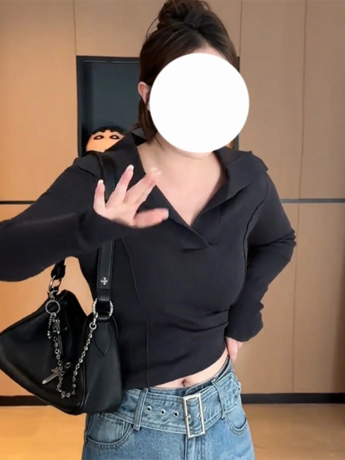 Модная однотонная вязаная футболка большого размера с длинным рукавом Новинка