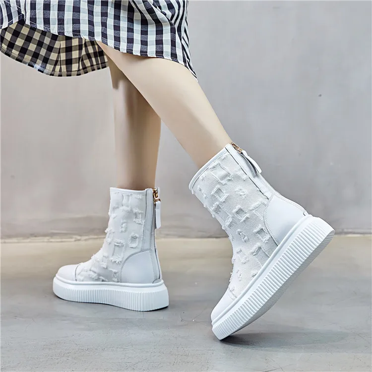 

Autumn and Winter 2022 New Cowhide canvas Thick soled Short Boots Canvas Breathable Fashion Martin Boots Candy Women's Boots