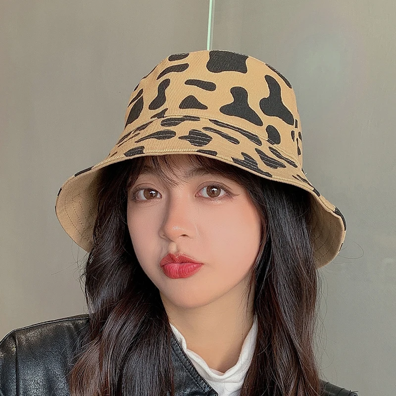 

Summer 2022 New Style Double-Sided Leopard Print Bucket Hats Women's Shade Basin Hat Fashion Casual Folding Female Fisherman Hat