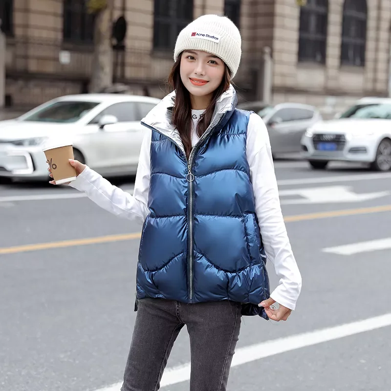 

Free shipping Women Puffer Vests Solid Stand Collar Ladies Casual Waistcoat Autumn Winter Zipper Thick Sleeveless Jacket for Fem