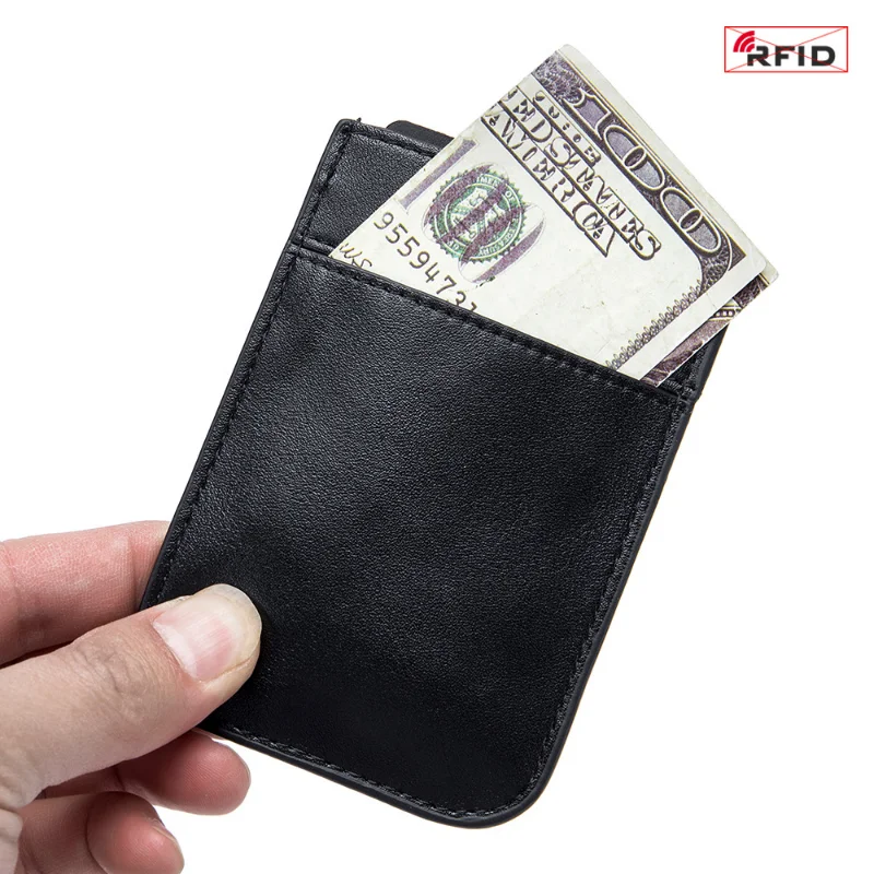 Genuine Leather Card Case with Coin Pocket Credit Card & ID Holders Slim Wallet Pouch for 5 Cards Travel Pull Type Cardholder