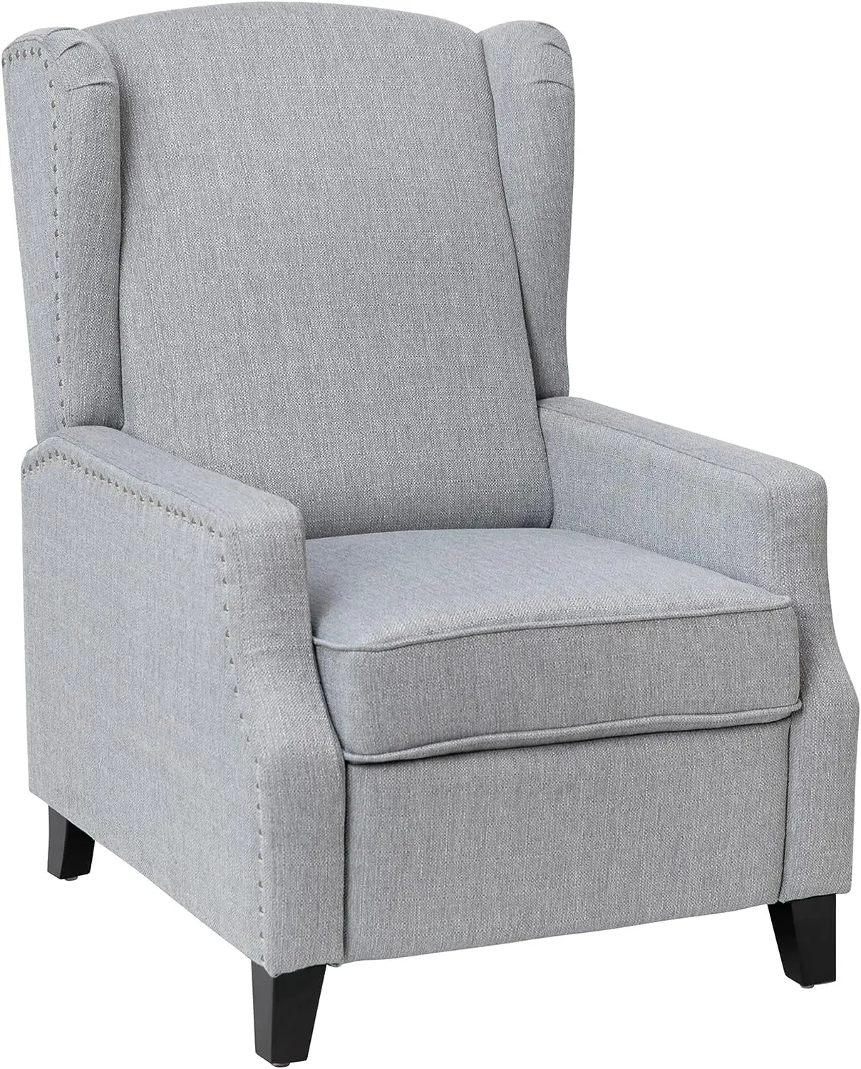 

Slim Wingback Recliner Chair - Traditional Push Back Recliner - Gray Polyester Fabric with Accent Nail Trim - Pocket Spring Seat
