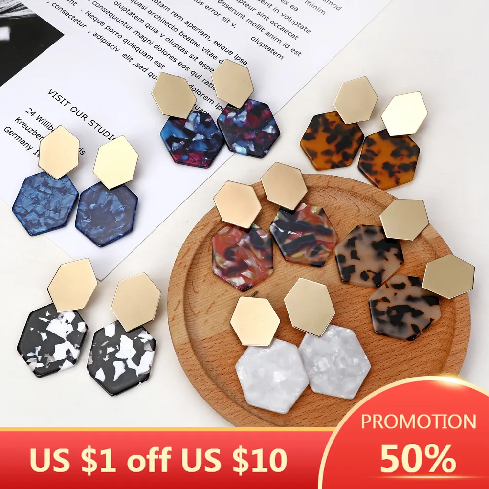 SOHOT сплав уксусной кислоты шестиугольные женские сережки с подвесками геометрические Черепаховые цветные Бохо горячая Распродажа OL популярные ювелирные изделия Brincos