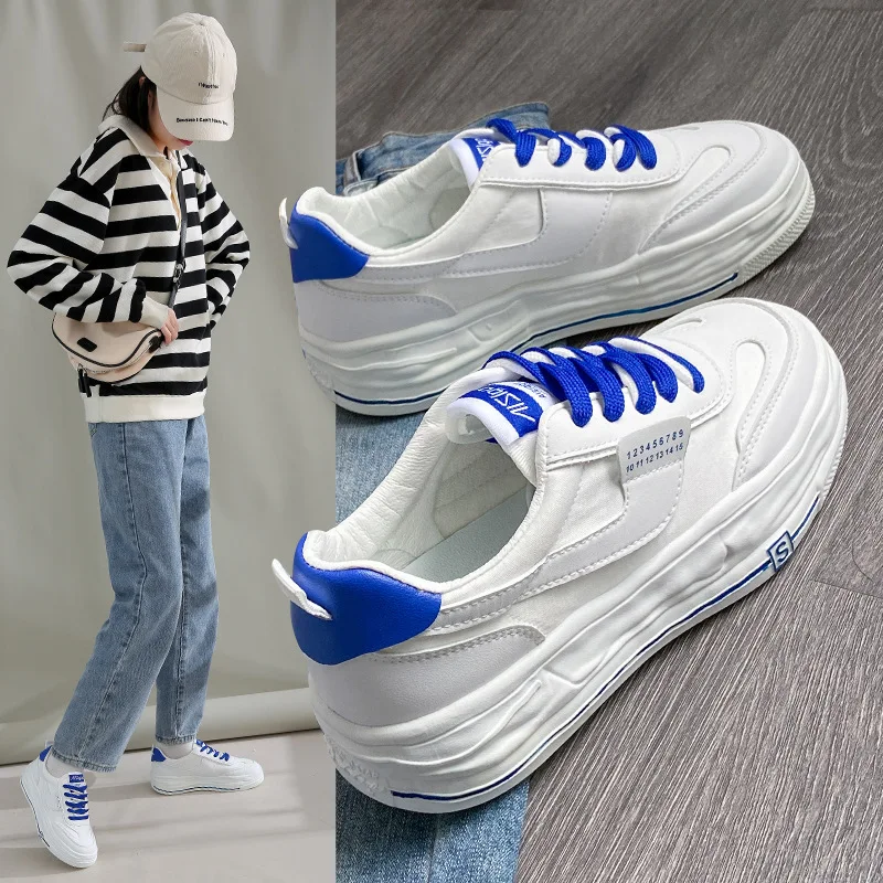 

2022 New Style Women's Sports Shoes Retro Platform Shoes Bottom Lace-up Casual Comfortable Ladies Increase White Shoes