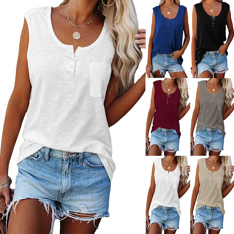 

Sleeveless Solid Color Casual Top Women's Summer New Loose Bottoming Vest Female