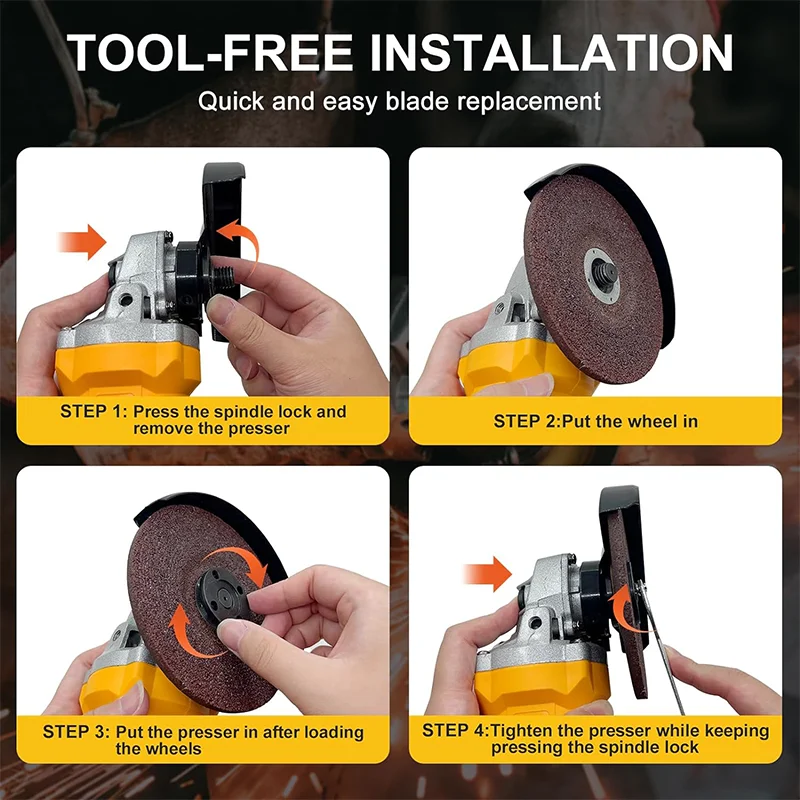 Беспроводная Желтая Угловая Шлифовальная Машина 125 Мм 9000 Об/мин Бесщеточный