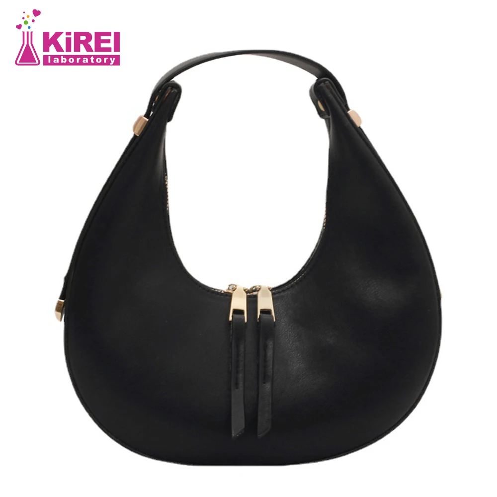 

Ladies Luxury Designer PU Portable Wallet 2022 New Fashion Retro Double Zipper Half Moon Crescent Homeless Shoulder Bag