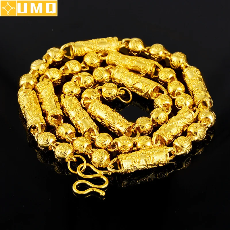 

Hiphop Men Party 22k Yellow Gold Fine Ball Necklace for Unisex Fine Colgantes De Bizuteria Kolye Bijoux Colgante Bamboo Jewelry