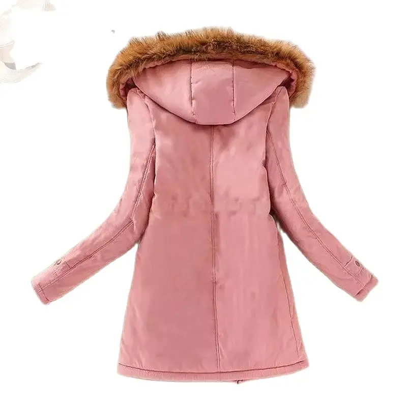Women Parkas Autumn Winter Korean Version of The Slim Mid Length Jacket Big Fur Collar Coat Plus Velvet Thick Loose Cotton Coat