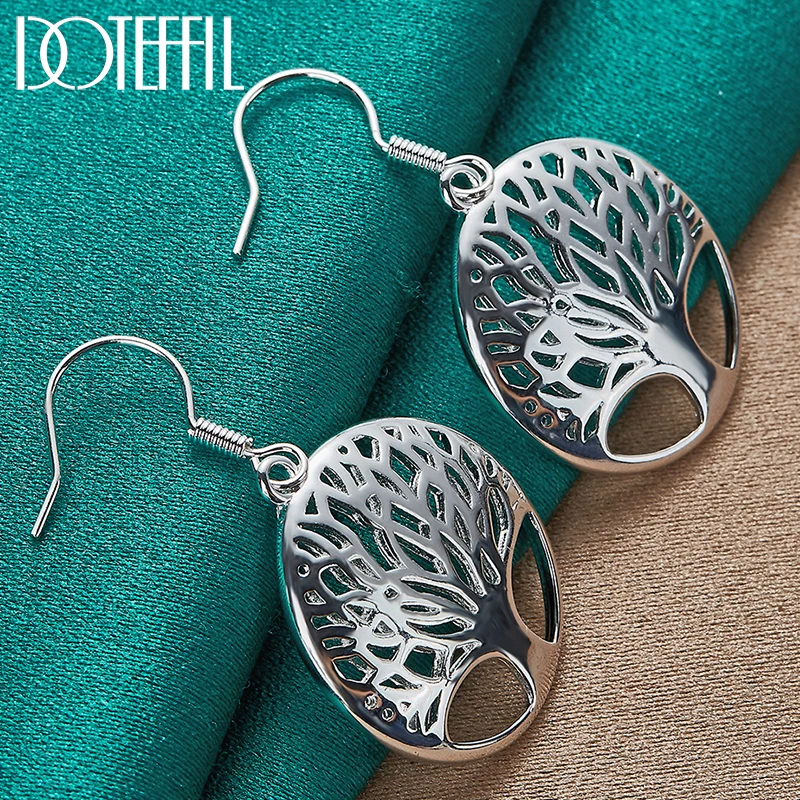 

DOTEFFIL 925 Sterling Silver Circle Tree Drop Earrings Charm Women Jewelry Fashion Wedding Engagement Party Gift