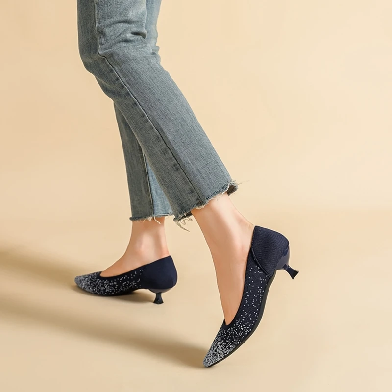 DIMANYU Women Shoes 2023 New Pointed Toe Shallow Fall Shoes Women Thin Heel Fabric Mesh Casual Large Size 41 42 43 Shoe Women