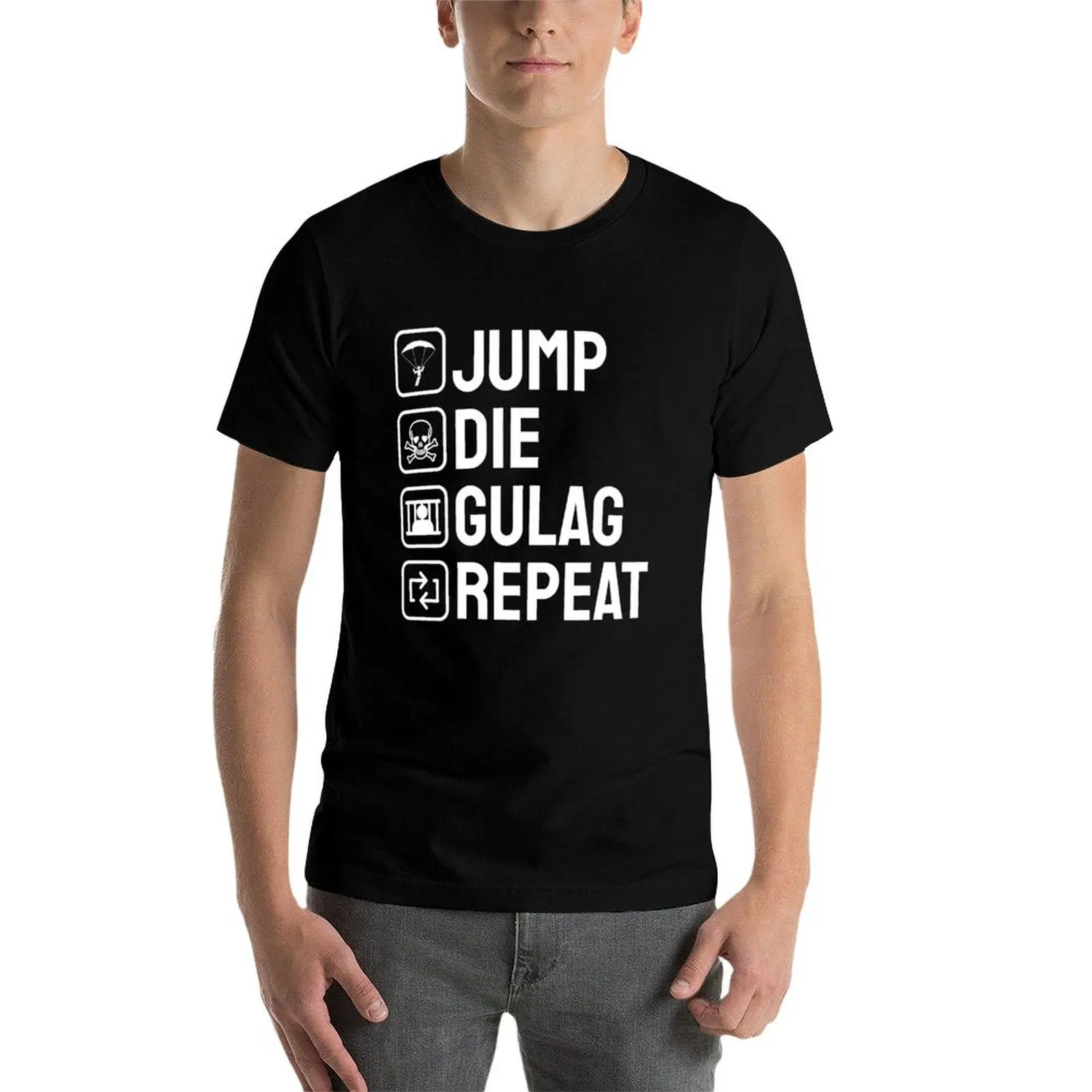 Фото Футболка с забавным принтом Jump Die Gulag Repeat, футболка с короткими рукавами для бега и занятий спортом №3