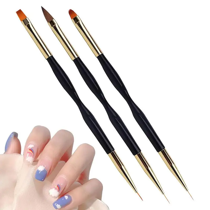 

Кисти для ногтей Акриловые с двойной головкой, кисти для геля для ногтей, 3 шт., двухсторонняя кисть-ручка для дизайна ногтей, профессиональн...