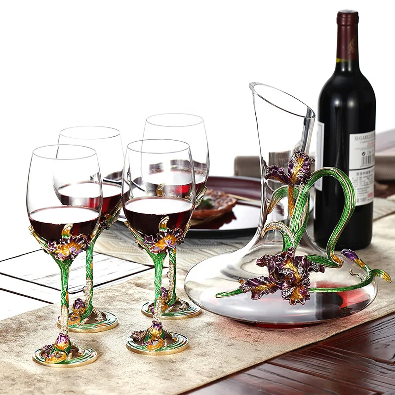 

Iris Enamel Colored Red Wine Cup High Foot Wine Cup Set Crystal Cup High end Wine Set
