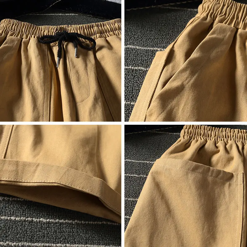 Men's Street Shorts Summer Gym Fitness Drawstring Soild Color Cargo Pants Fishing Casual Running Sportswear Plus Size M-4Xl