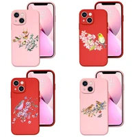 cute bird butterfly flower phone case red pink for iphone 12 pro 13 11 pro max mini xs x xr 7 8 6 6s plus se shockproof cover