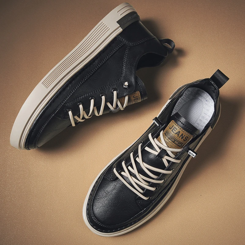 Кроссовки мужские кожаные на платформе модная повседневная обувь для офиса