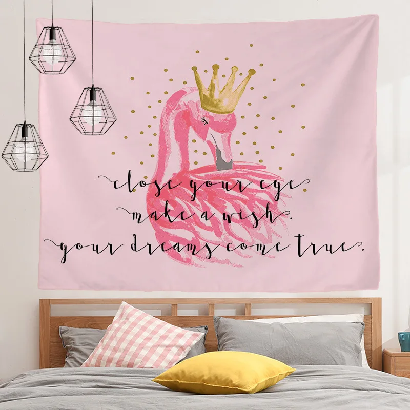 

YOOLOV Flamingo Tapestry Brushed Leaves Plant Hanging Fabric European Pink Home Decor Bedroom Background Polyester Geometric