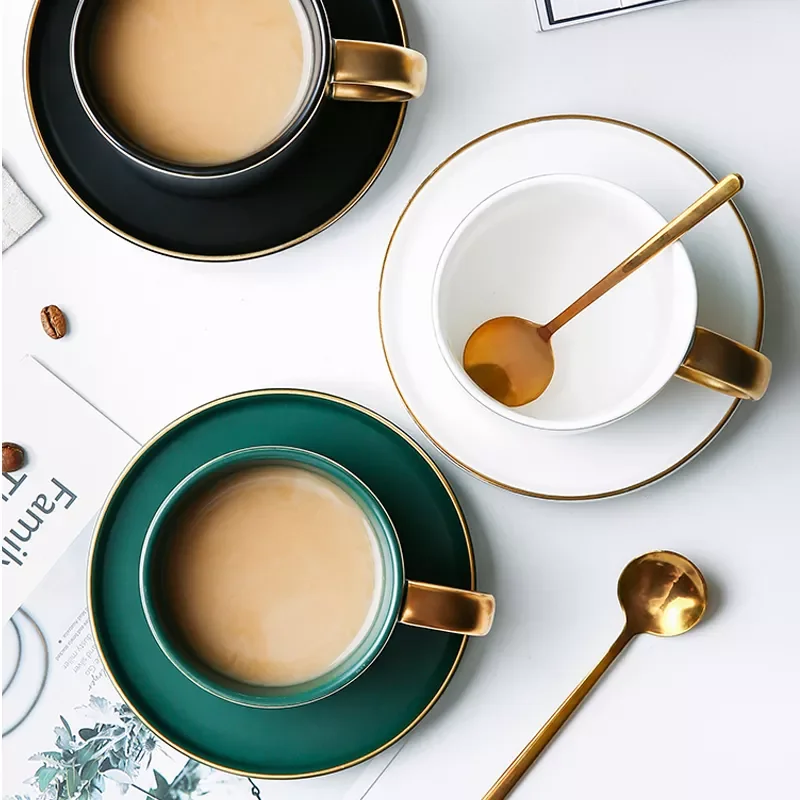 

Ceramics Coffee latte mug Drinkware Soy Milk Breakfast cup fine bone china cute tumbler tea cups and saucer Spoon set