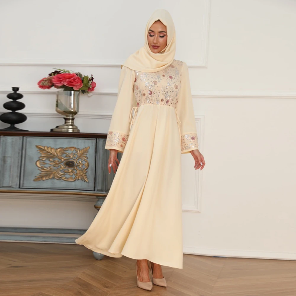 New Arab Middle East Muslim Abaya Sequined Ladies Elegant Hijab Dress Muslim Fashion Vestidos Arabes Dubai Y Turcos Robe