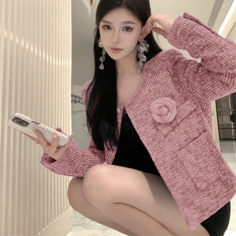 Элегантный твидовый жакет во французском стиле для женщин винтажное грубо