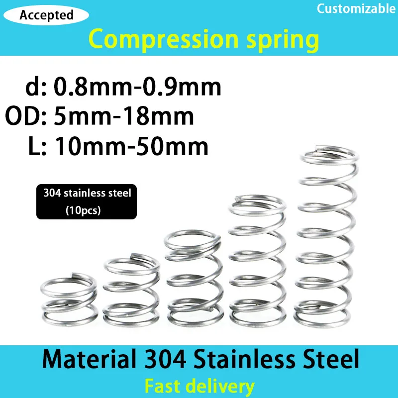 

304 Stainless Steel Spring Compression Spring Wire Diameter 0.8mm-0.9mm Outer Diameter 5mm-18mm (10pcs)