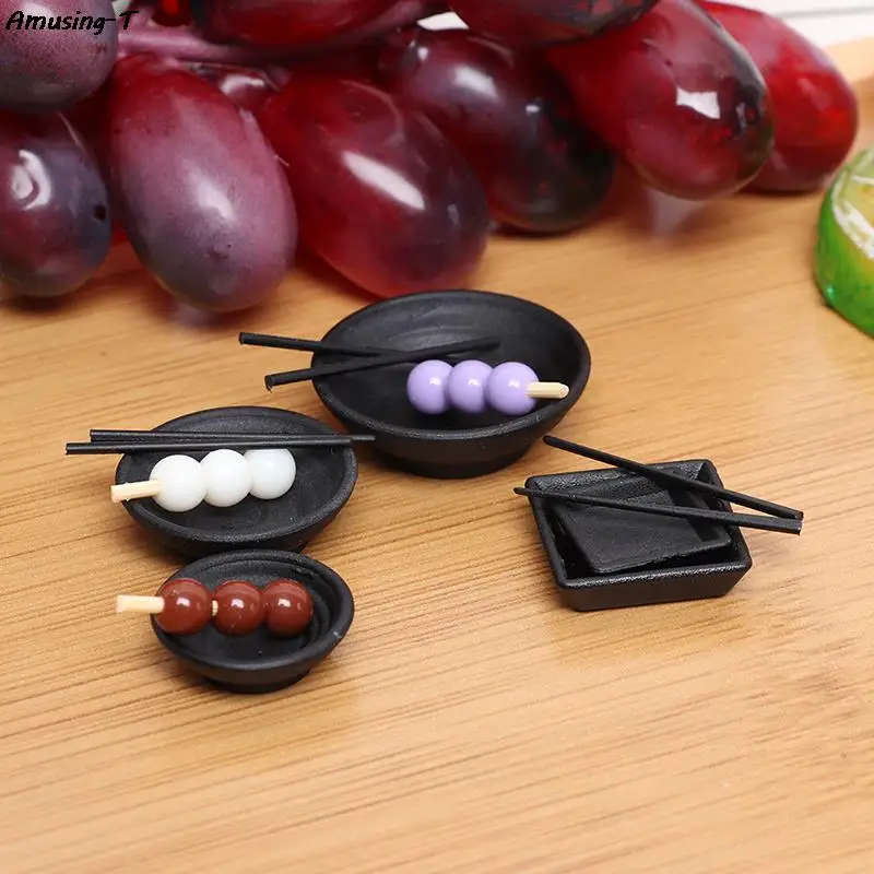 

1Set New Miniature Dollhouse Chinese Dish Bowl Chopsticks 1/12 Scale Miniatures Pretend Play Kitchen Toy Tableware Set