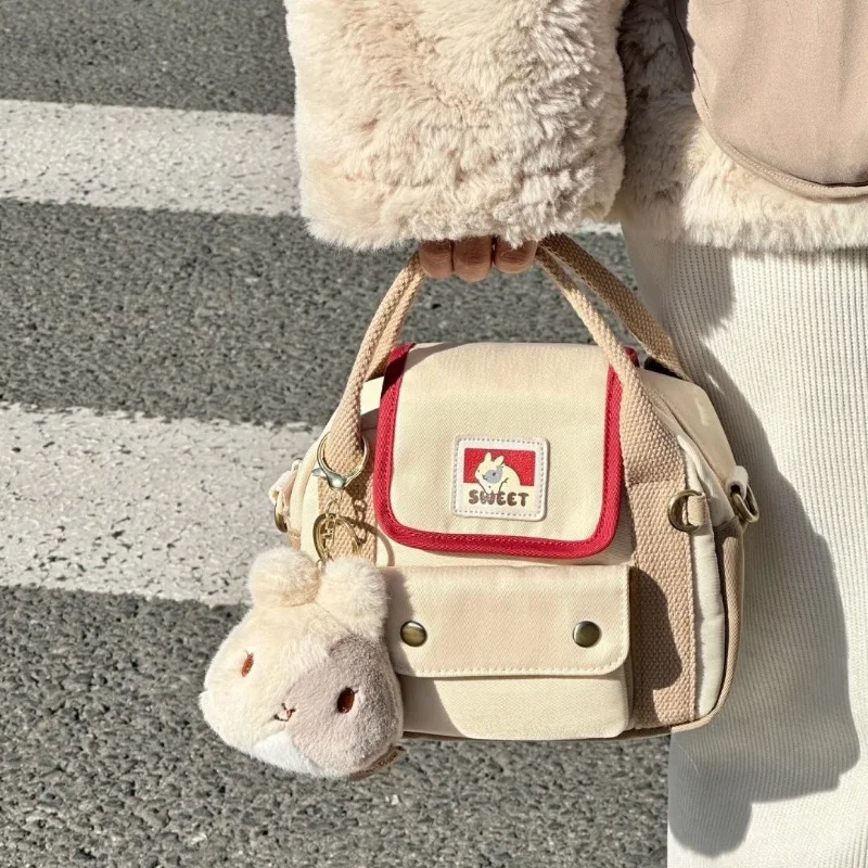 

Canvas Handbags for Women Cute Rabbit Vintage Casual Small Backpacks Original Youth Cloth Shopper Female Brand Shoulder Bag
