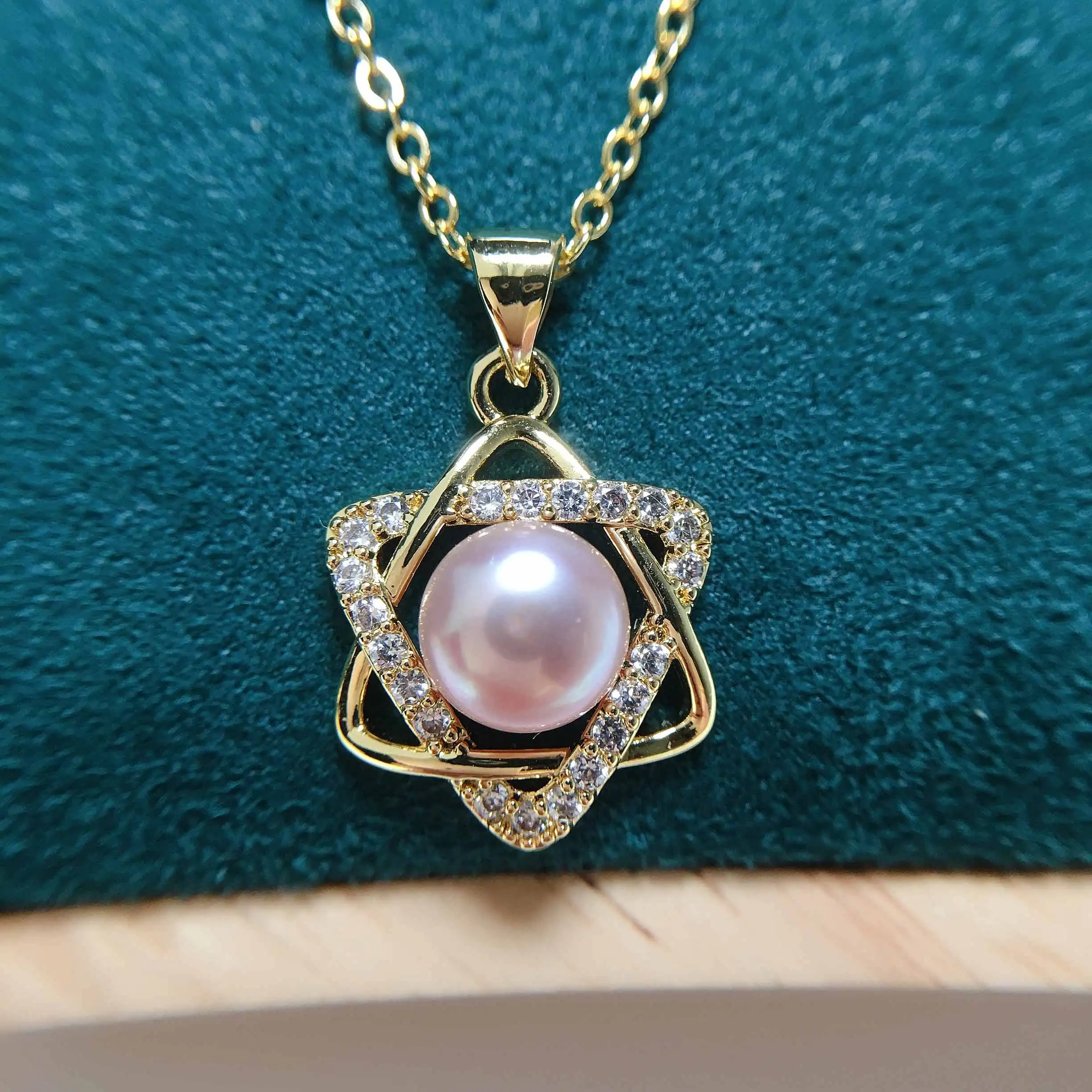 Женский подвеска Шестиконечная звезда из жемчуга 100% натуральный, оправа из серебра 925 и позолота, ювелирные аксессуары.