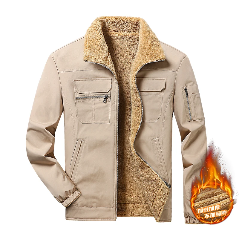 

2023 New Arrived Men Winter Fleece Lined Thick Warm Turn Collar Coat Male Size 5XL Plush Jacket Autumn Work Outwearing Black