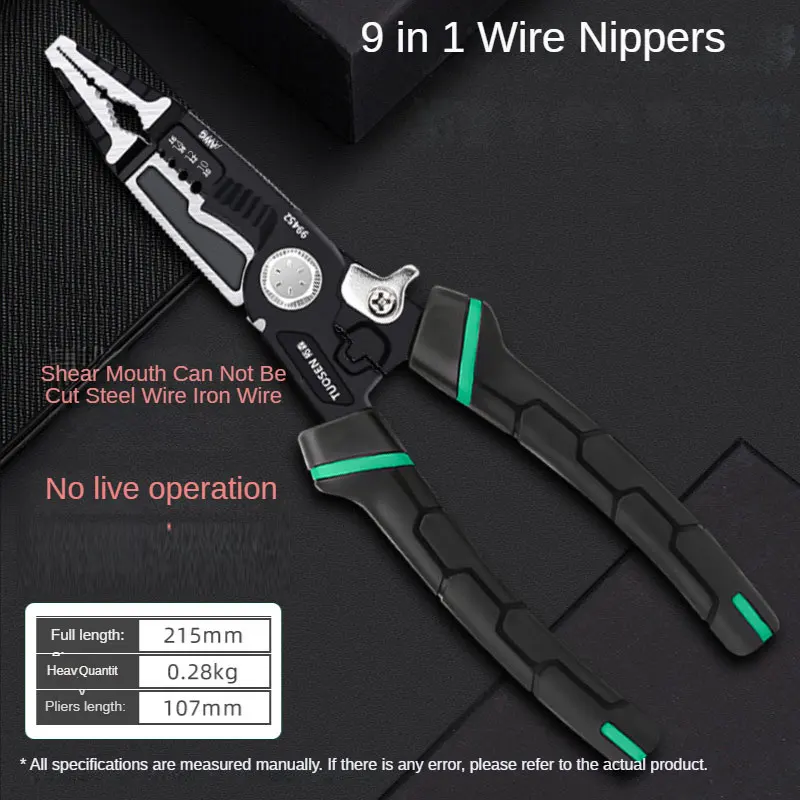 

9 in 1 Multi-function Wire Pliers Stripping Diagonal Pliers Needle Nose Pliers Universal Hand Tool Pliers Set Electrician