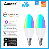 tuya smart e14 led bulb smart wifi light candle bulbs rgbcw 5w dimmable voice work with alexa google home alice smart life app