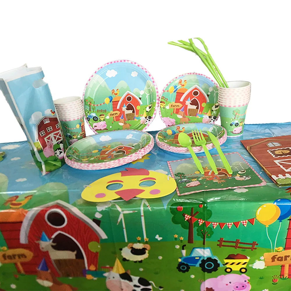 

Farm Birthday Supplies Zenon Animals Party Decorations Kids Banner Tablecloth Plates Cups Napkins Spoons Forks Cutlery