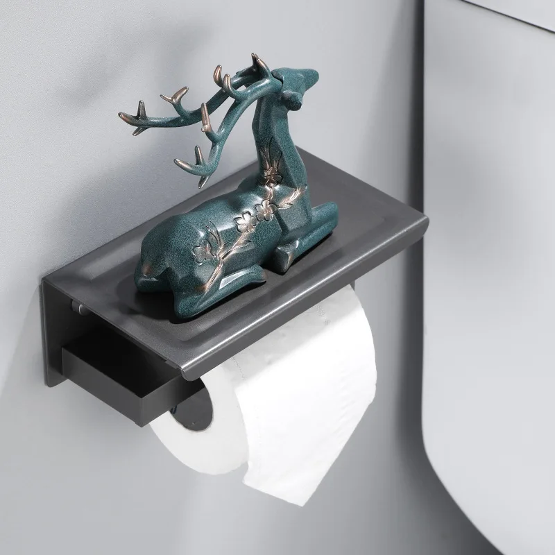 

Gray Alumimum Widened Bathroom Mobile Phone Stand Toilet Roll Tissue Holder Toilet Tissue Box Gun Color Bathroom Hardware