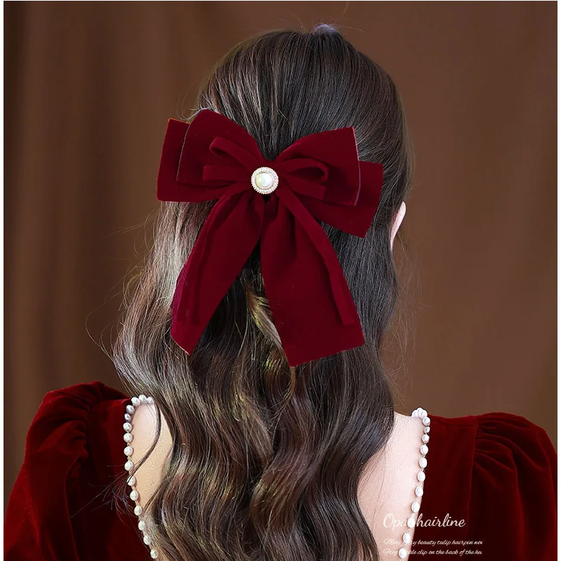 

Autumn and Winter Big Woman Elegant Wine Red Velvet Bow Hair Claws Hair Clips Girls Hair Accessories Headwear Hairgrip Barrettes